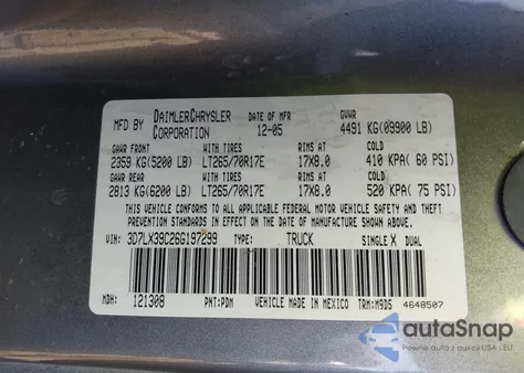 2006 Dodge Ram 3500 Slt из США, поврежденный, VIN 3D7LX39C26G197299